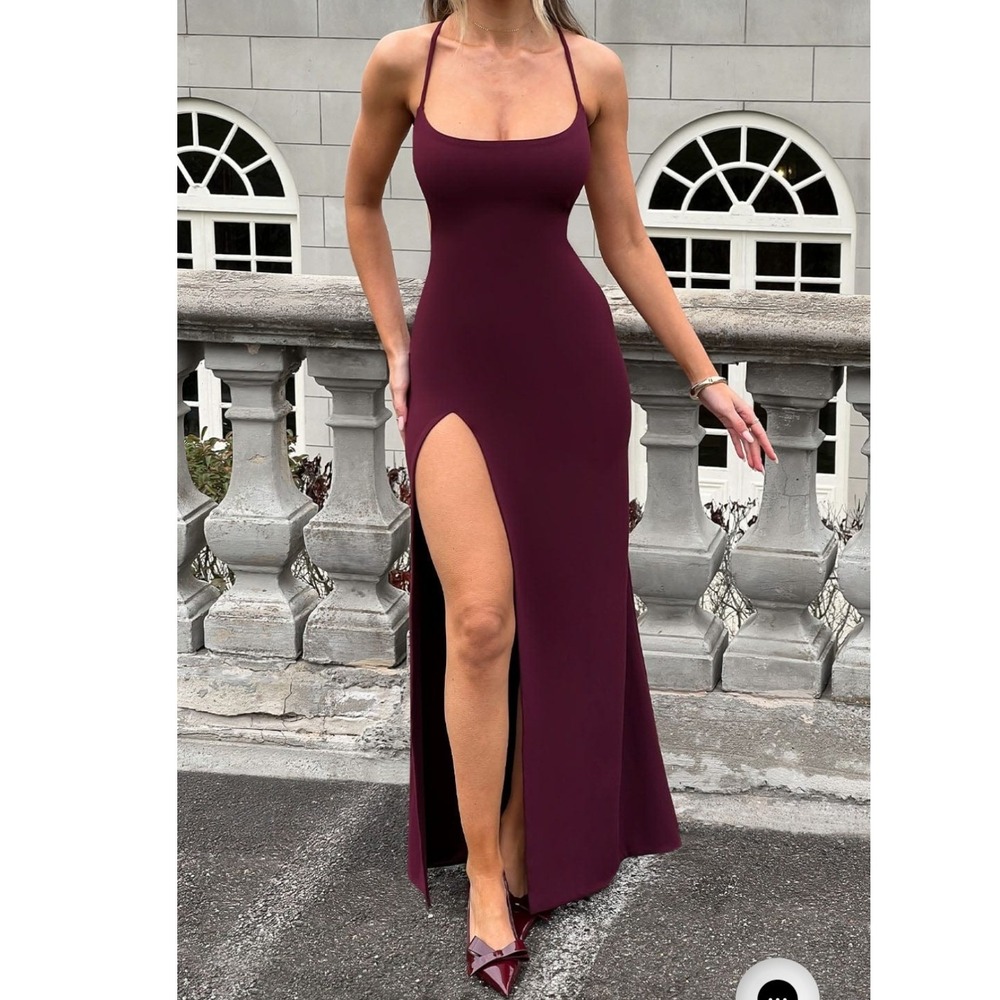 Babyboo Beatrix Maxi‎ Dress Cherry Lacquer Burgundy Low Back Gown M NEW formal